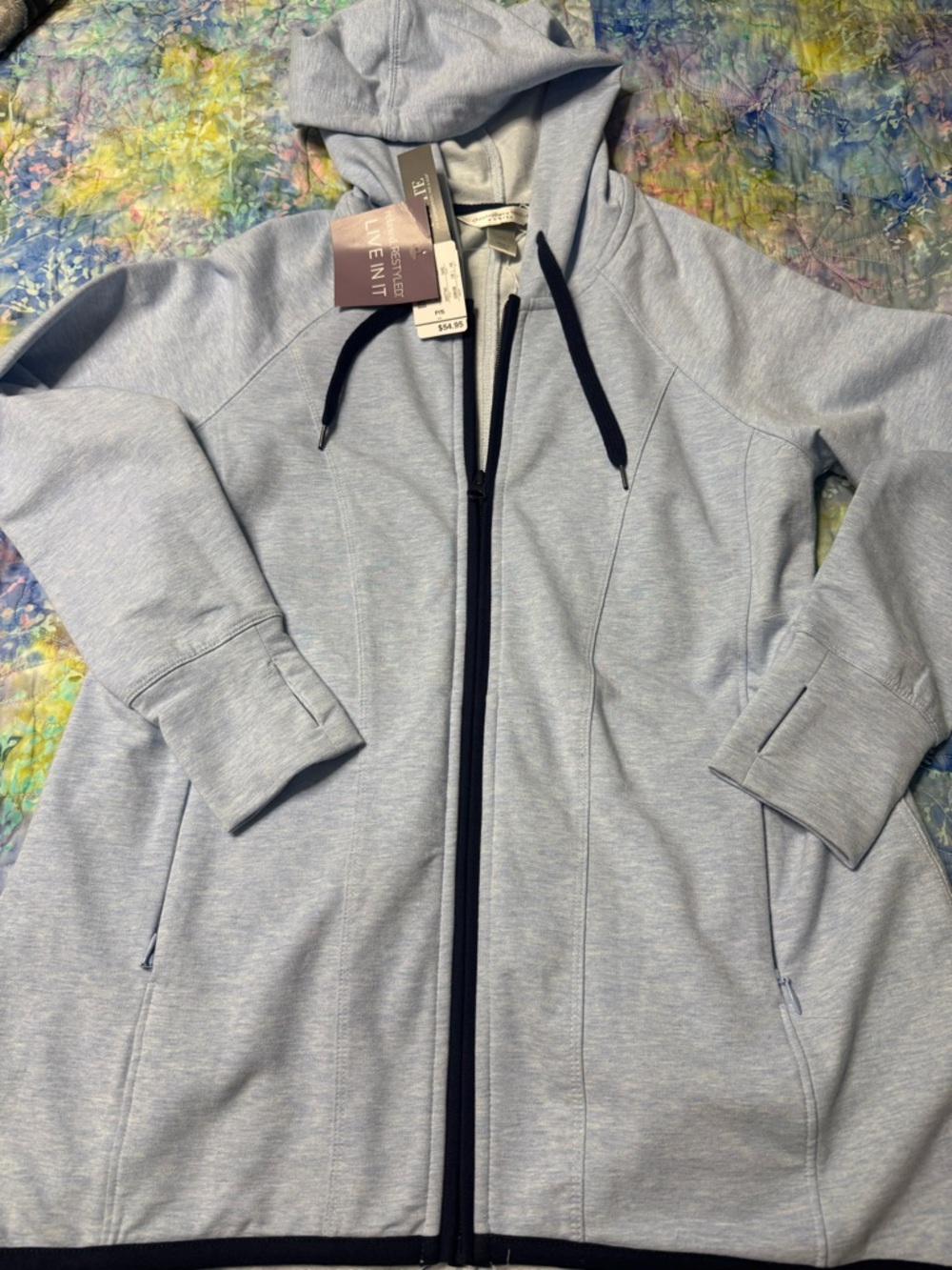 Christopher & Banks Light Blue Hooded Jacket with Black Trim. Size PS